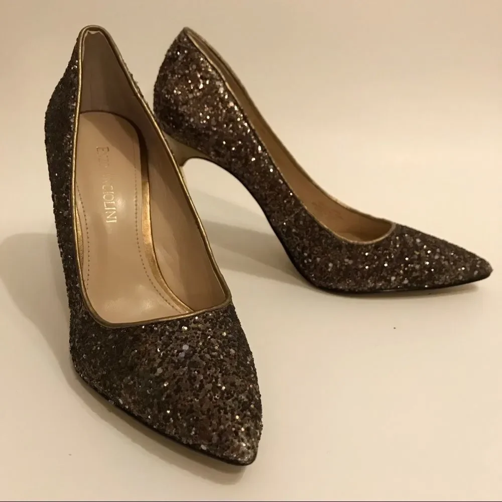 Enzo Angiolini bronze glitter heels